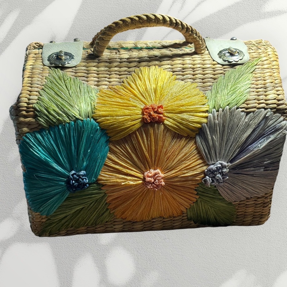 Vintage Woven Straw/ rattan Box Bag/ Purse